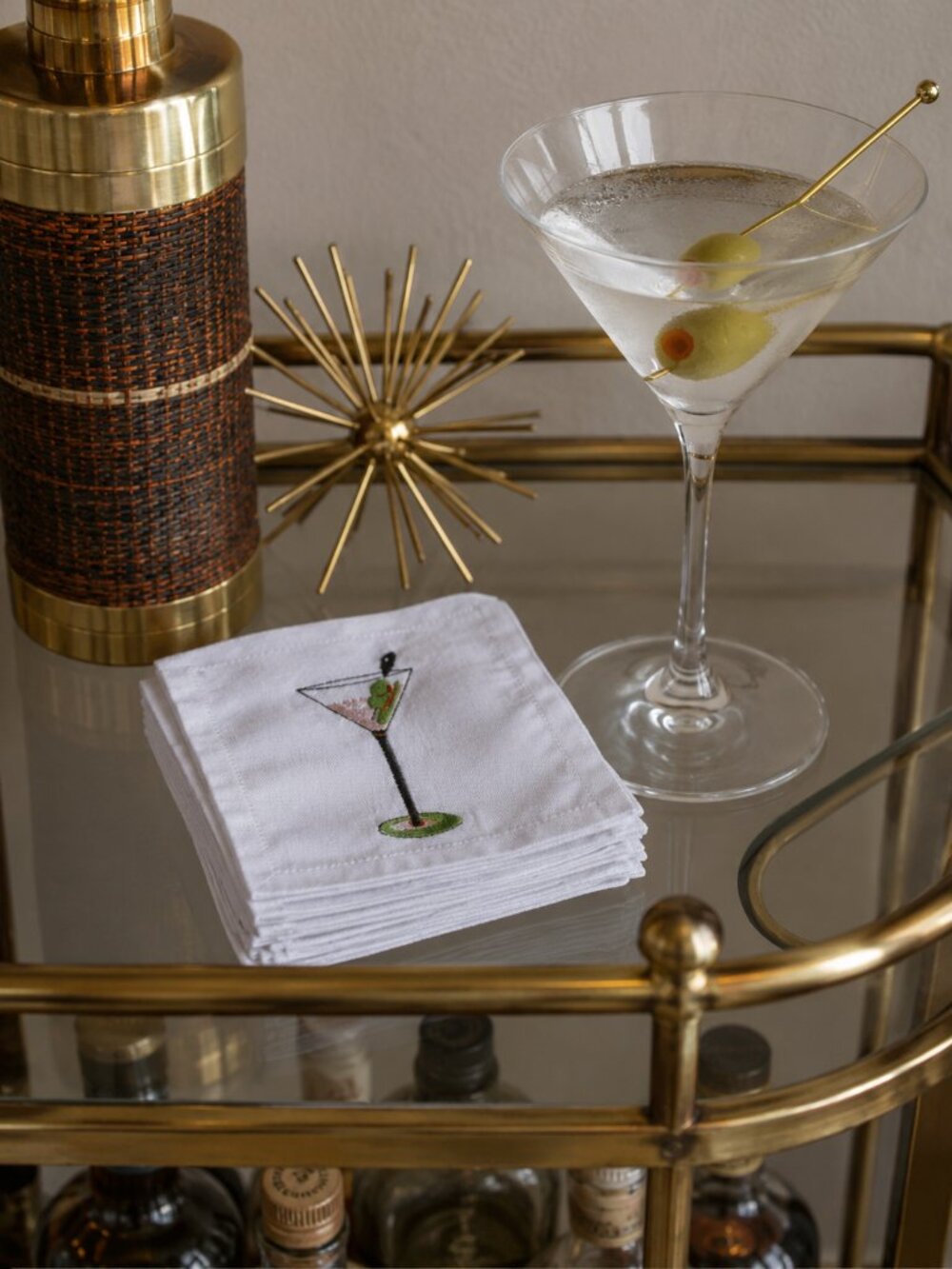 Set of 5 Cloth Martini Motif Cocktail Napkins
